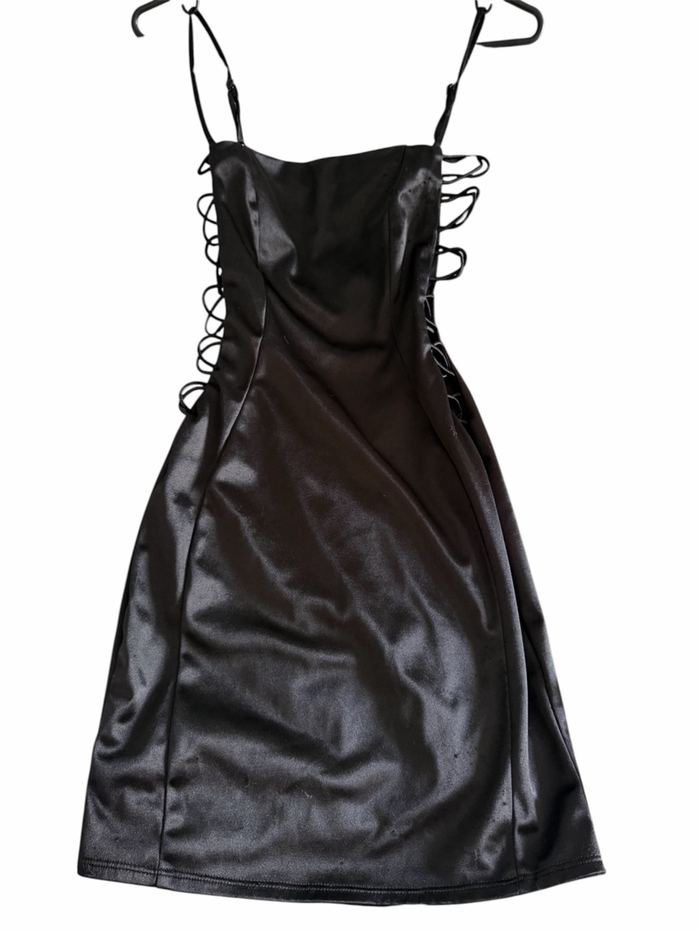 Windsor Black Satin Slip Dress with Side Lace-Up